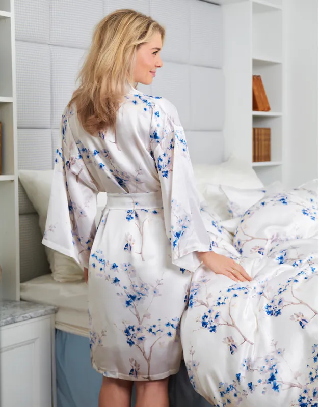Kimono i silke - blå print