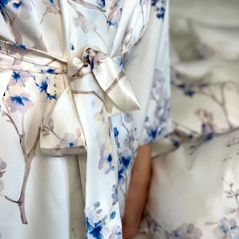 Kimono i silke - blå print